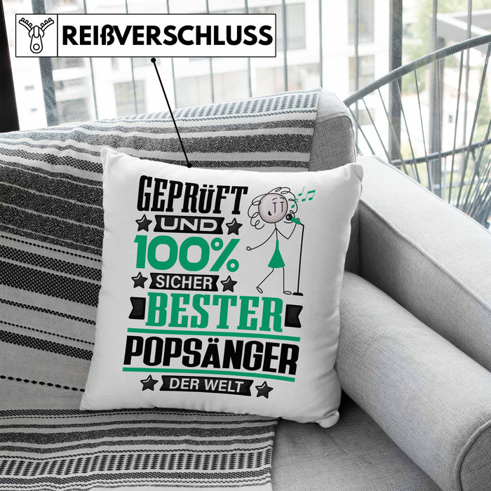 Popsänger Geschenk Lustiger Spruch für Popsänger Geschenkidee Bester Popsänger Der WeltKissen mit Füllung 40x40 (Grau) Blau Trendation