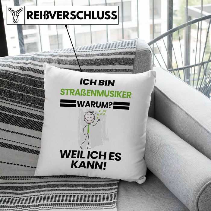 Straßenmusiker Geschenk Kissen mit Füllung 40x40 Lustiger Spruch Ich Bin Straßenmusiker Warum Weil Ich Es Kann Geschenkidee Bester Straßenmusiker Geburtstag (Grau) Blau Trendation