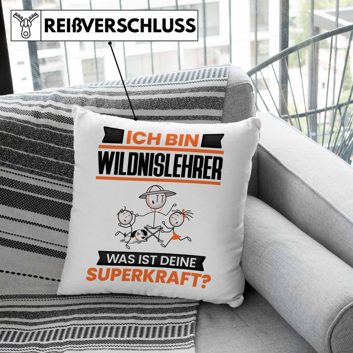 Wildnislehrer Kissen mit Füllung 40x40 Geschenk für Wildnislehrer Geburtstag Lustiger Spruch Was Ist Deine Superkraft (Grau) Rosa Trendation