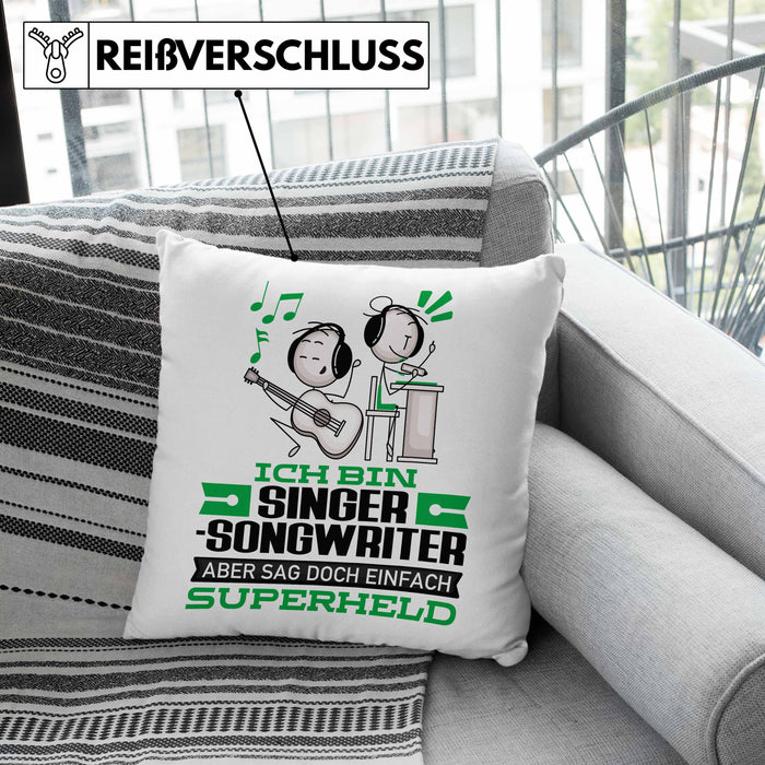 Singer-Songwriter Geschenk Kissen mit Füllung 40x40 Ich Bin Singer-Songwriter Aber Sag Doch Einfach Superheld Lustige Geschenkdiee für Singer-Songwriter (Grau) Grün Trendation
