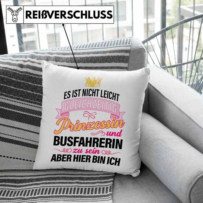 Busfahrerin Geschenk Kissen mit Füllung 40x40 Lustig Spruch Geschenkidee Bus-Fahrerin Prinzessin Zubehör (Grau) Rosa Trendation