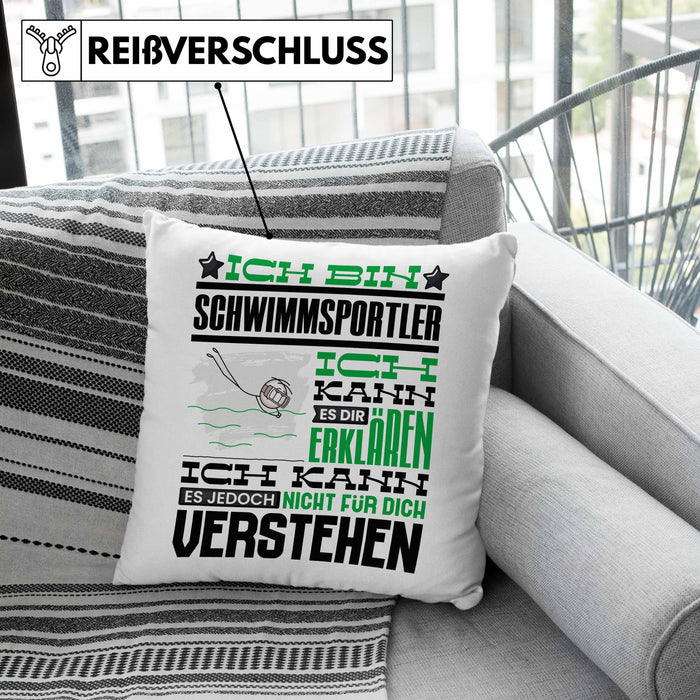 Schwimmsportler Geschenk Kaffee-Kissen mit Füllung 40x40 Geschenkidee für Schwimmsportler Ich Bin Schwimmsportler Ich Kann Es Dir Erklären Jedoch Nicht Für Dich Verstehen Spruch Lustig (Grau) Rosa Trendation