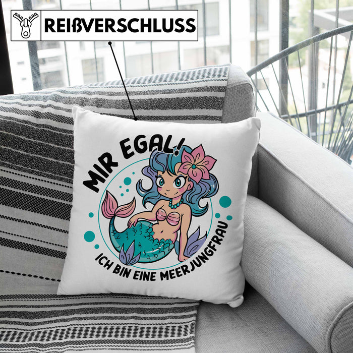 Meerjungfrau Geschenk Kissen mit Füllung 40x40 für Mädchen Nymphe Nixe Grafik Mir Egal Ich Bin Eine Meerjungfrau (Grau) Grau Trendation