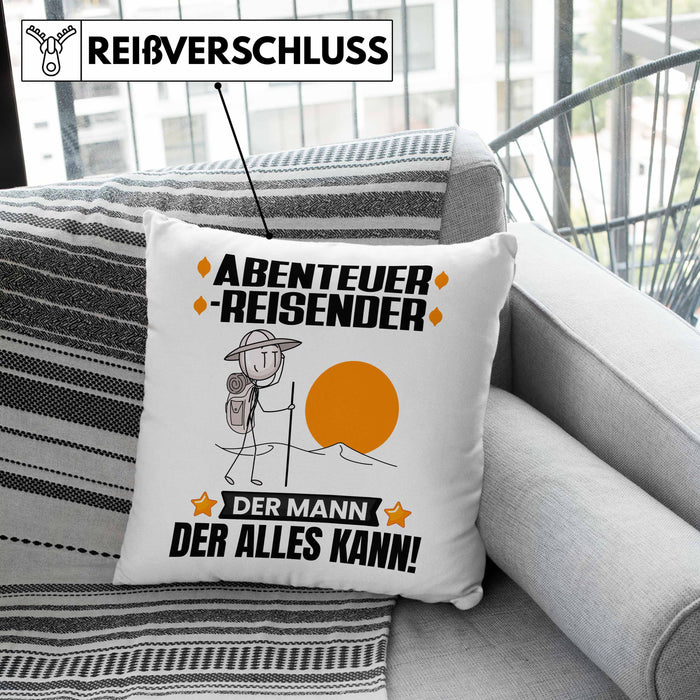 Abenteurreisender Kissen mit Füllung 40x40 Geschenk für Abenteurreisender Der Mann Der Alles Kann Geschenkidee zum Geburtstag (Grau) Grün Trendation