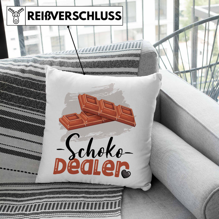 Schoko Dealer Kissen mit Füllung 40x40 Geschenk für Schokoladenverkäufer Geburtstag Spruch Geschenkidee (Grau) Grün Trendation