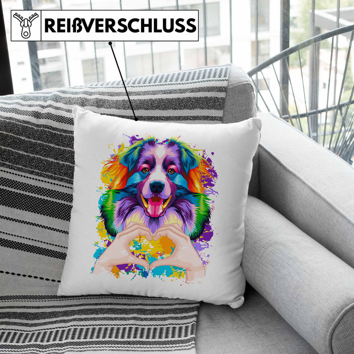 Australian Shepherd Besitzer Farbe Love Kissen mit Füllung 40x40 Geschenk Lustiger Spruch Geschenkidee Australian Shepherd Besitzerin (Grau) Grau Trendation
