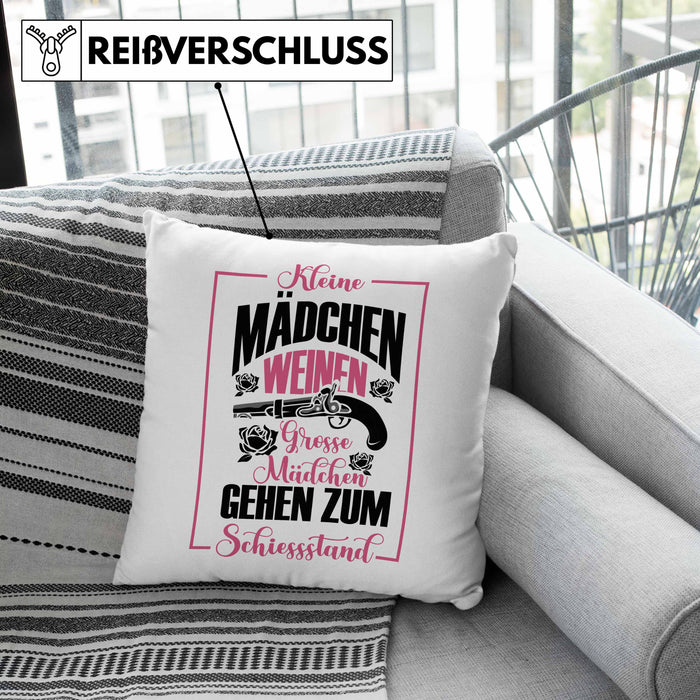 Mädchen Kissen mit Füllung 40x40 Geschenk für schießbegeisterte Mädchen Schützenfest-Fans Mädels (Grau) Grau Trendation