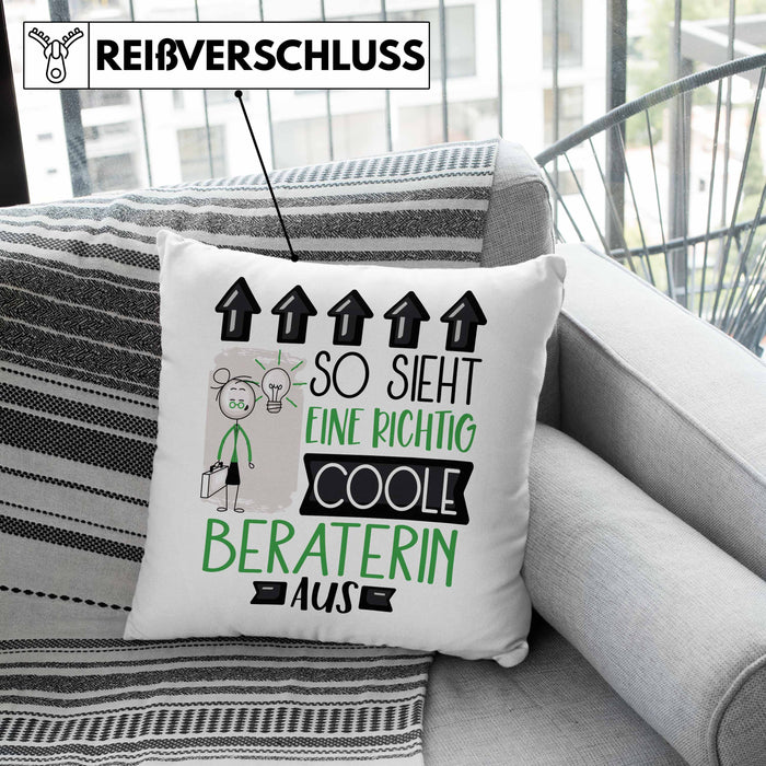 Beraterin Geschenk Kissen mit Füllung 40x40 Lustig Geschenkidee für Beraterin Geburtstag So Sieht Eine Richtig Coole Beraterin Aus Frauen Spruch (Grau) Grün Trendation
