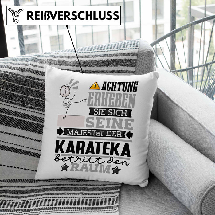 Karateka Geschenk Kissen mit Füllung 40x40 Lustiger Spruch Erheben Sie Sich Der Karateka Betritt den Raum (Grau) Rosa Trendation