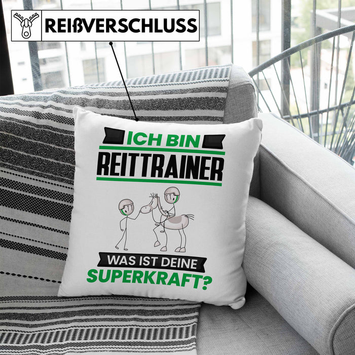 Reittrainer Kissen mit Füllung 40x40 Geschenk für Reittrainer Geburtstag Lustiger Spruch Was Ist Deine Superkraft (Grau) Blau Trendation