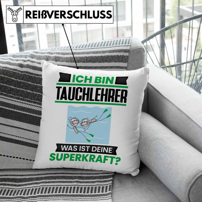 Tauchlehrer Kissen mit Füllung 40x40 Geschenk für Tauchlehrer Geburtstag Lustiger Spruch Was Ist Deine Superkraft (Grau) Rosa Trendation