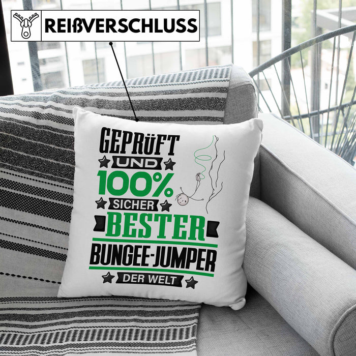 Bungee-Jumper Geschenk Lustiger Spruch für Bungee-Jumper Geschenkidee Bester Bungee-Jumper Der WeltKissen mit Füllung 40x40 (Grau) Grün Trendation