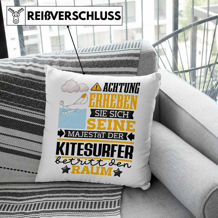 Kitesurfer Geschenk Kissen mit Füllung 40x40 Lustiger Spruch Erheben Sie Sich Der Kitesurfer Betritt den Raum (Grau) Grün Trendation