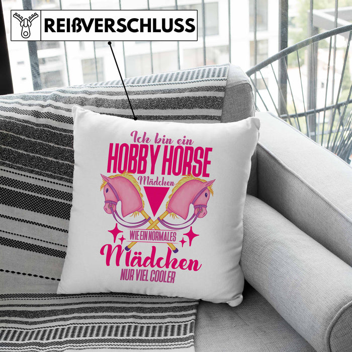 Hobbyhorse Mädchen Kissen mit Füllung 40x40 Geschenk Hobby Horse Pferde (Grau) Grau Trendation