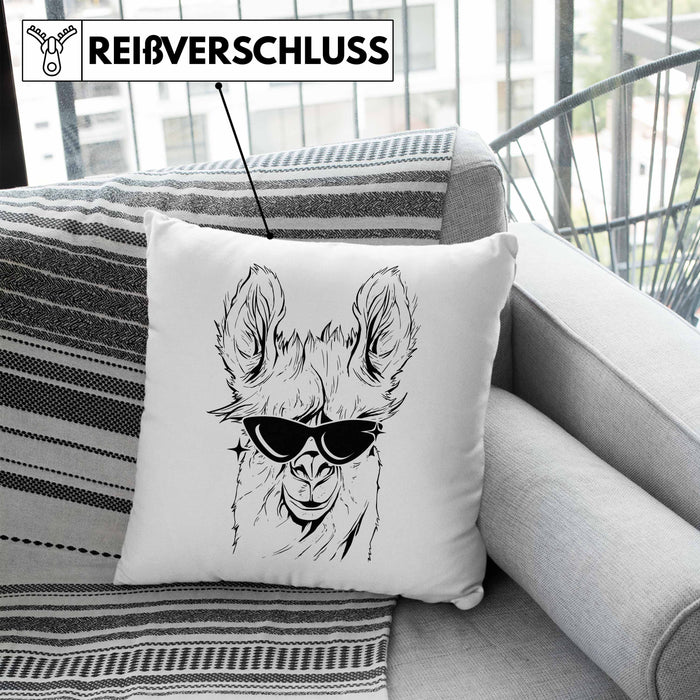 Llama Alpaka Kissen mit Füllung 40x40 Geschenk Lama Geschenkidee für Lama-Fans (Grau) Blau Trendation