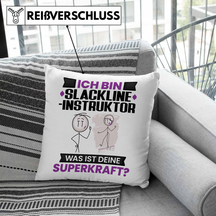 Slackline-Instruktor Kissen mit Füllung 40x40 Geschenk für Slackline-Instruktor Geburtstag Lustiger Spruch Was Ist Deine Superkraft (Grau) Grün Trendation