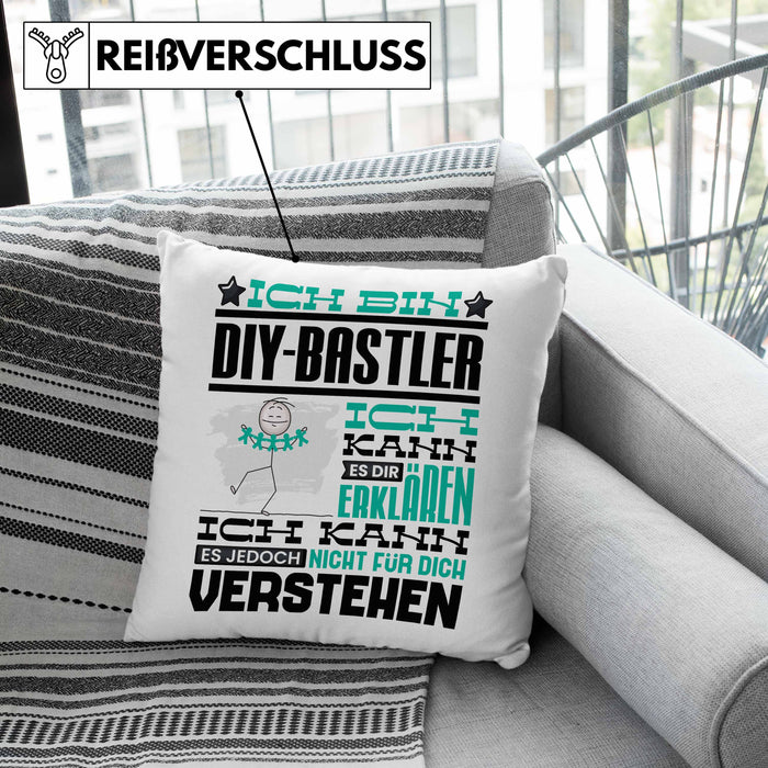 DIY-Bastler Geschenk Kaffee-Kissen mit Füllung 40x40 Geschenkidee für DIY-Bastler Ich Bin DIY-Bastler Ich Kann Es Dir Erklären Jedoch Nicht Für Dich Verstehen Spruch Lustig (Grau) Rosa Trendation