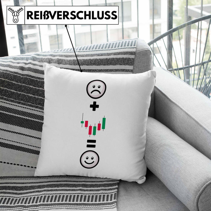 Daytrader Kissen mit Füllung 40x40 Geschenk für Aktien Börse Trading Lustige Geschenkidee :( + Aktien Kurse = :) Geburtstag (Grau) Blau Trendation