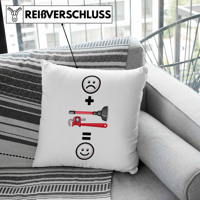 Klempner Kissen mit Füllung 40x40 Geschenk für Klepmner :( + Klostopfen = :) Lustige Geschenkidee Geburtstag (Grau) Rosa Trendation