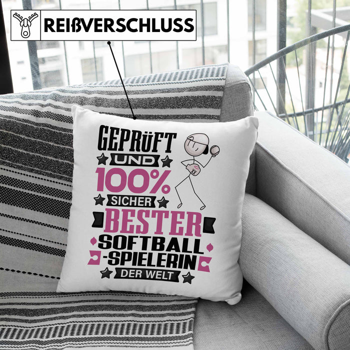 Softballspielerin Geschenk Lustiger Spruch für Softballspielerin Geschenkidee Bester Softballspielerin Der WeltKissen mit Füllung 40x40 (Grau) Grau Trendation