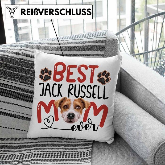 Jack Russell Mom Besitzerin Kissen mit Füllung 40x40 Geschenk Lustiger Spruch Geschenkidee Besitzerin Jack Russell Mama (Grau) Grau Trendation