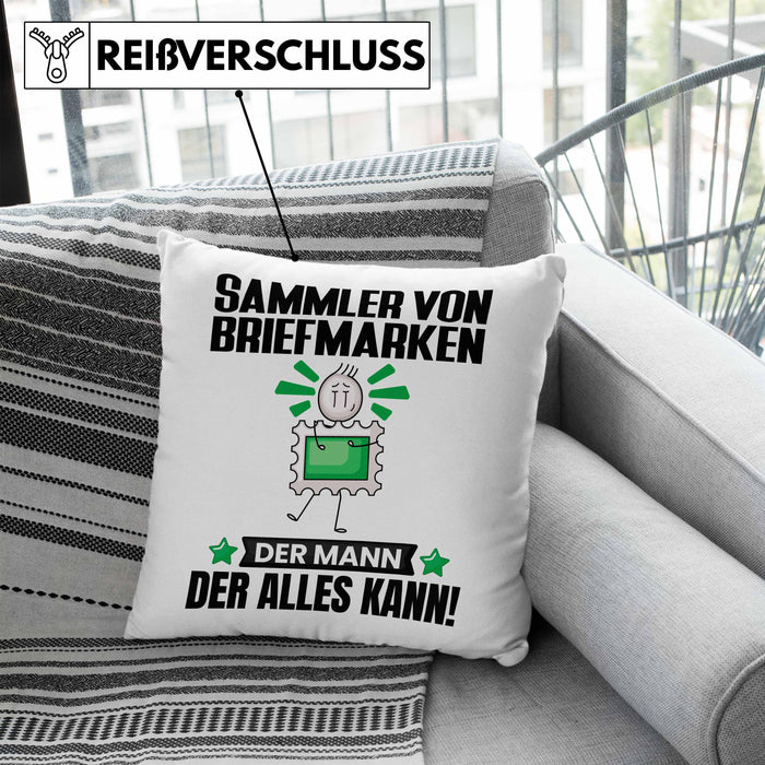 SammlervonBriefmarken Kissen mit Füllung 40x40 Geschenk für SammlervonBriefmarken Der Mann Der Alles Kann Geschenkidee zum Geburtstag (Grau) Blau Trendation