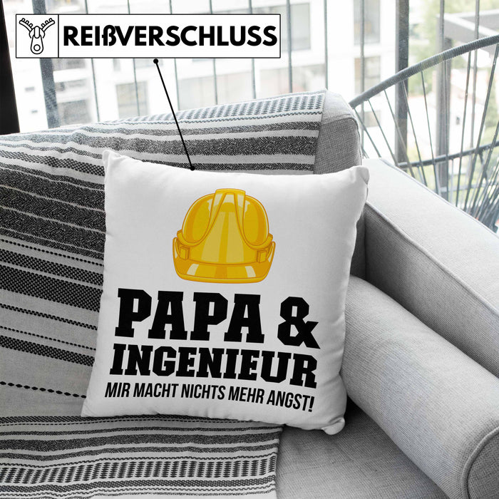 Ingenieur Papa Kissen mit Füllung 40x40 Gadget Geschenk Ingeneur Geschenkidee (Grau) Blau Trendation