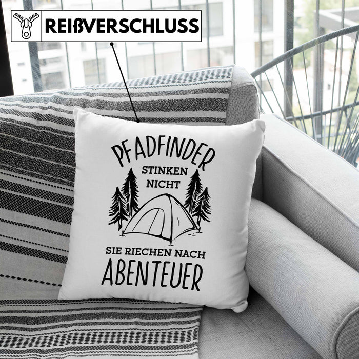 Pfadfinder Kissen mit Füllung 40x40 Geschenk Lustige Geschenkidee Für Pfadfinder Stinken Nicht Sie Riechen Nach Abenteuer (Grau) Grau Trendation
