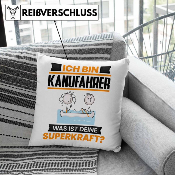 Kanufahrer Kissen mit Füllung 40x40 Geschenk für Kanufahrer Geburtstag Lustiger Spruch Was Ist Deine Superkraft (Grau) Blau Trendation