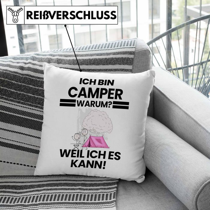Camper Geschenk Kissen mit Füllung 40x40 Lustiger Spruch Ich Bin Camper Warum Weil Ich Es Kann Geschenkidee Bester Camper Geburtstag (Grau) Grau Trendation