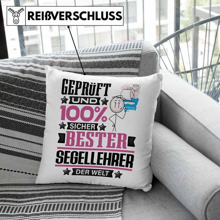 Segellehrer Geschenk Lustiger Spruch für Segellehrer Geschenkidee Bester Segellehrer Der WeltKissen mit Füllung 40x40 (Grau) Grau Trendation