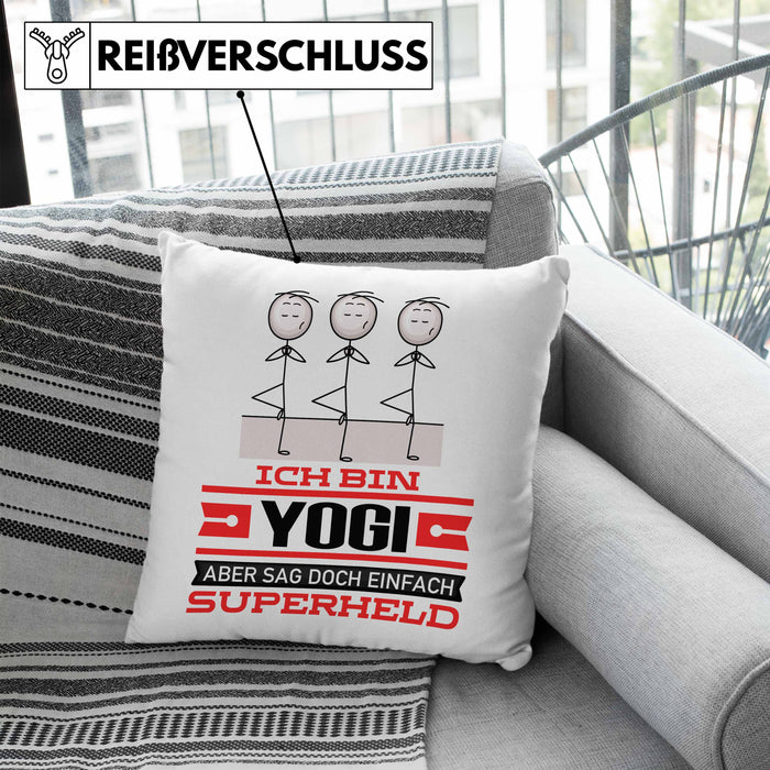Yogi Geschenk Kissen mit Füllung 40x40 Ich Bin Yogi Aber Sag Doch Einfach Superheld Lustige Geschenkdiee für Yogi (Grau) Blau Trendation