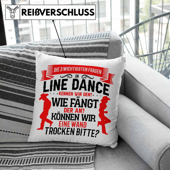 Line Dance Kissen mit Füllung 40x40 Geschenk Spruch Linedance KafffeeKissen mit Füllung 40x40 Sprüche (Grau) Blau Trendation