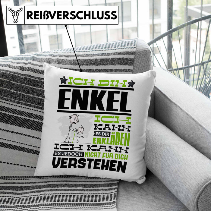 Enkel Geschenk Kaffee-Kissen mit Füllung 40x40 Geschenkidee für Enkel Ich Bin Enkel Ich Kann Es Dir Erklären Jedoch Nicht Für Dich Verstehen Spruch Lustig (Grau) Rosa Trendation