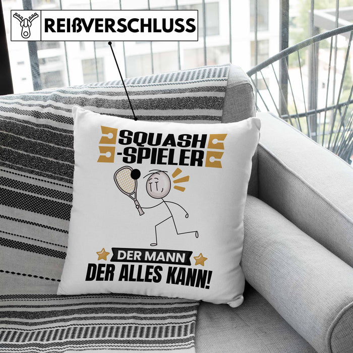Squash-Spieler Kissen mit Füllung 40x40 Geschenk für Squash-Spieler Der Mann Der Alles Kann Geschenkidee zum Geburtstag (Grau) Grau Trendation