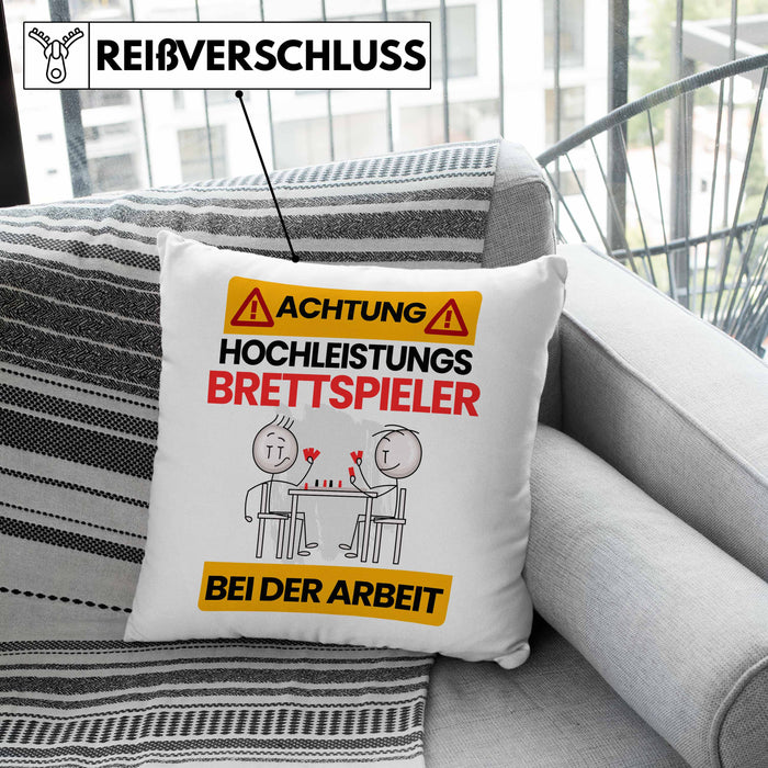 Brettspieler Kissen mit Füllung 40x40 Geschenk Lustiger Spruch Geschenkidee für Brettspieler Achtung Hochleistungs Brettspieler Bei Der Arbeit (Grau) Rosa Trendation