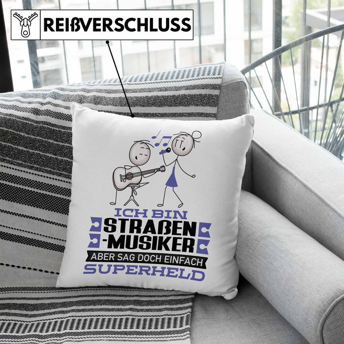 Straßenmusiker Geschenk Kissen mit Füllung 40x40 Ich Bin Straßenmusiker Aber Sag Doch Einfach Superheld Lustige Geschenkdiee für Straßenmusiker (Grau) Blau Trendation