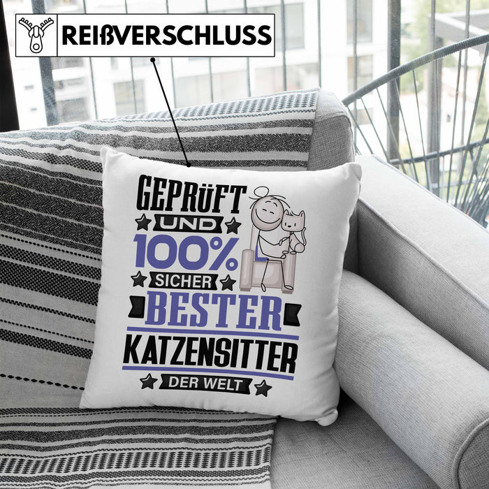 Katzensitter Geschenk Lustiger Spruch für Katzensitter Geschenkidee Bester Katzensitter Der WeltKissen mit Füllung 40x40 (Grau) Blau Trendation