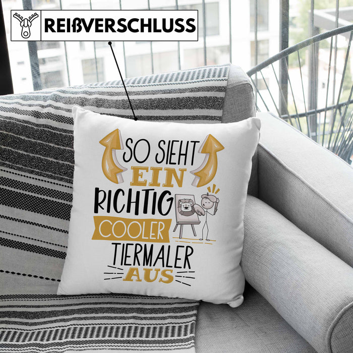 Tiermaler Kissen mit Füllung 40x40 So Sieht Ein Richtig Cooler Tiermaler Aus Geschenk Lustiger Spruch Geschenkidee (Grau) Rosa Trendation