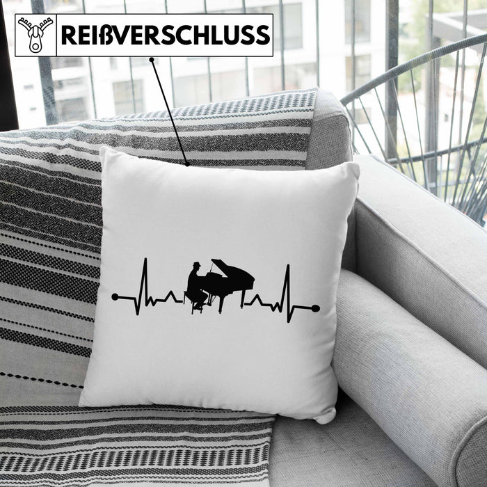 Piano-Spieler Kissen mit Füllung 40x40 Geschenk Klavier Geschenkidee Flügel Musiker Klavier Klavier-Spieler Herzschlag (Grau) Rosa Trendation