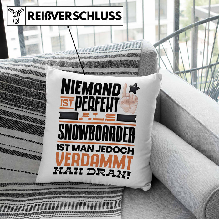 Snowboarder Geschenk Kissen mit Füllung 40x40 Lustige Geschenkidee für Snowboarder Geburtstag Niemand Ist Perfekt Aber Als Snowboarder Ist Man Nah Dran (Grau) Blau Trendation