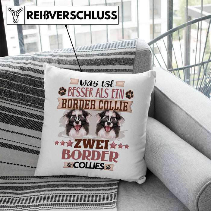 Border Collies Besitzer Kissen mit Füllung 40x40 Geschenk Lustiger Spruch Geschenkidee Was Ist Besser Als Ein Border Collies (Grau) Blau Trendation
