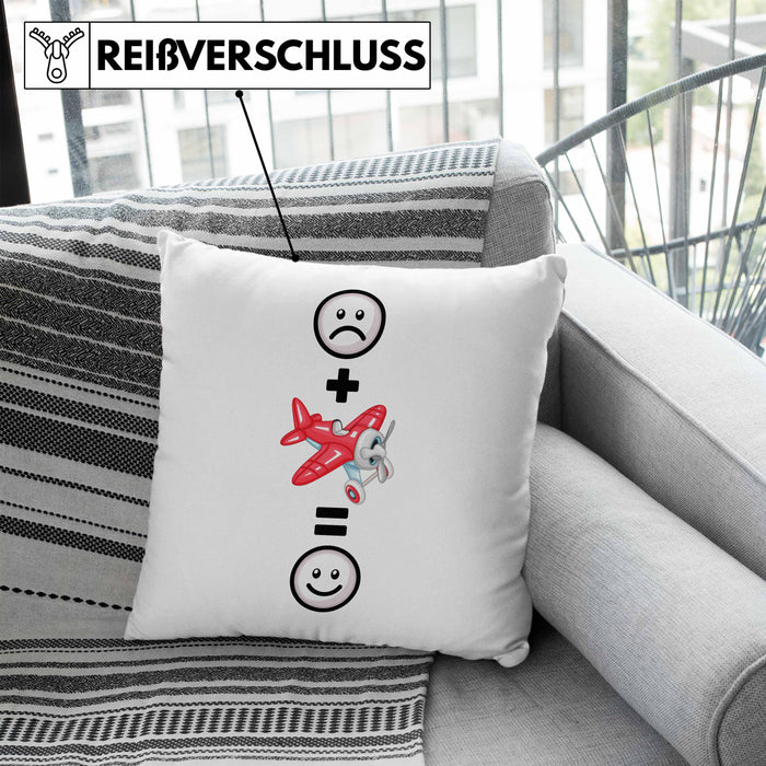 Kunstflugzeug Kissen mit Füllung 40x40 Geschenk für Kunstflieger Geburtstag Lustige Geschenkidee :( + Kunstflieger = :) (Grau) Blau Trendation