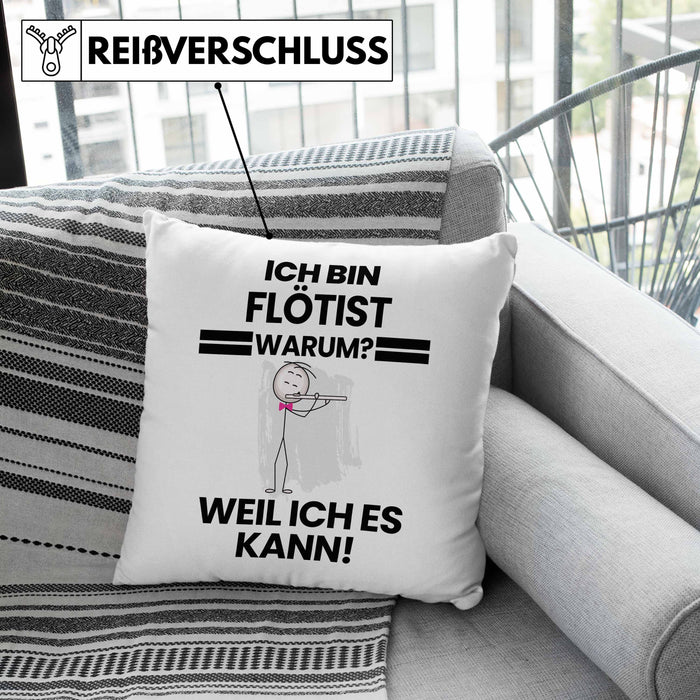 Flötist Geschenk Kissen mit Füllung 40x40 Lustiger Spruch Ich Bin Flötist Warum Weil Ich Es Kann Geschenkidee Bester Flötist Geburtstag (Grau) Rosa Trendation