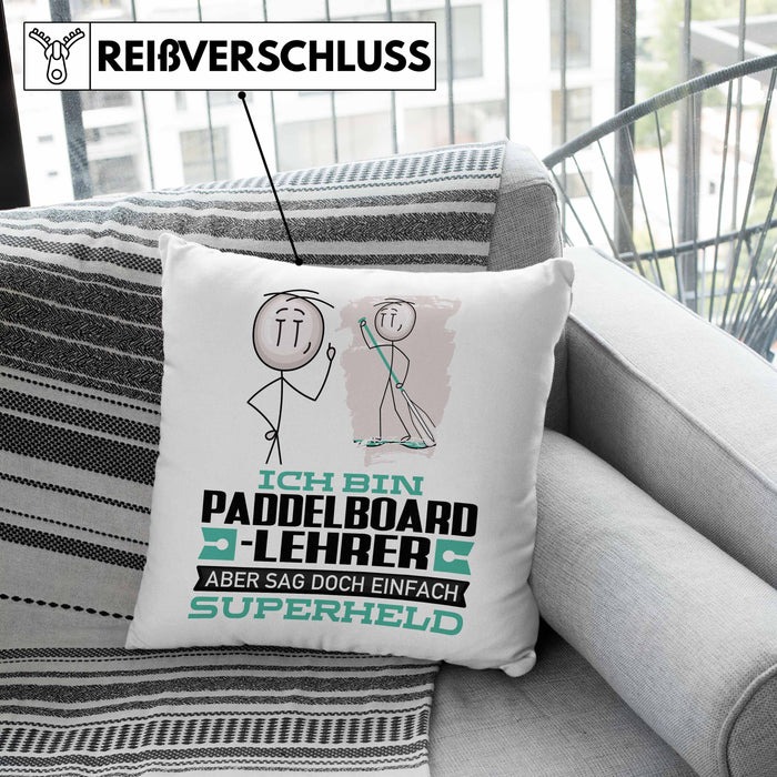 Paddelboard-Lehrer Geschenk Kissen mit Füllung 40x40 Ich Bin Paddelboard-Lehrer Aber Sag Doch Einfach Superheld Lustige Geschenkdiee für Paddelboard-Lehrer (Grau) Rosa Trendation