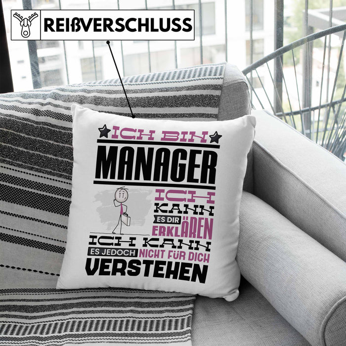 Manager Geschenk Kissen mit Füllung 40x40 Geschenkidee für Manager Geburtstag Lustiger Spruch Ich Bin Manager Ich Kann Es Dir Erklären Aber Nicht Für Dich Verstehen (Grau) Blau Trendation