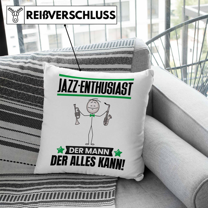 Jazz-Enthusiast Kissen mit Füllung 40x40 Geschenk für Jazz-Enthusiast Der Mann Der Alles Kann Geschenkidee zum Geburtstag (Grau) Blau Trendation