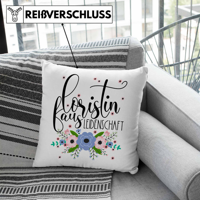 Floristin Aus Leidenschaft Kissen mit Füllung 40x40 Geschenk Blumen Floristin Geschenkidee (Grau) Blau Trendation