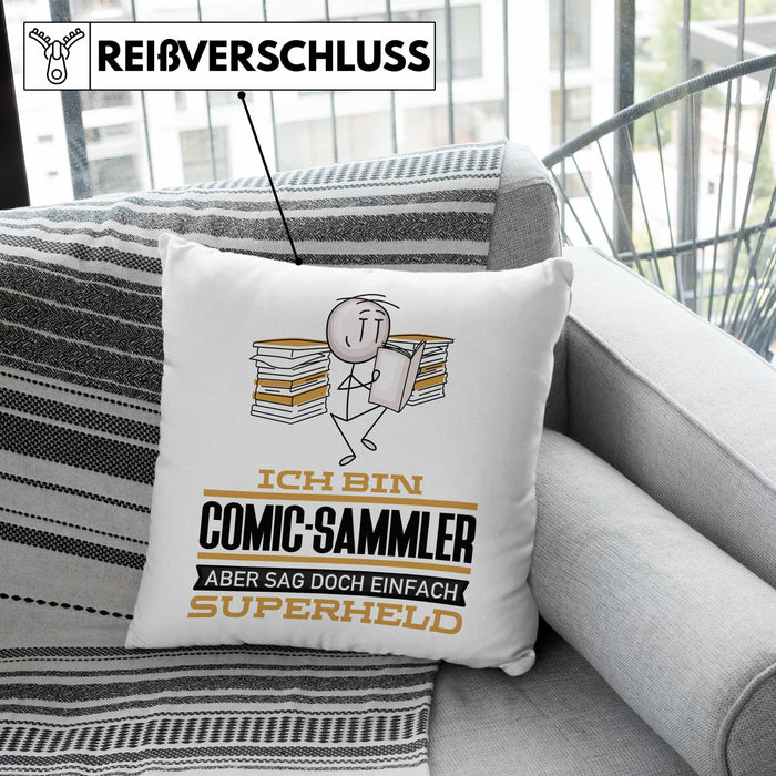 Comic-Sammler Geschenk Kissen mit Füllung 40x40 Ich Bin Comic-Sammler Aber Sag Doch Einfach Superheld Lustige Geschenkdiee für Comic-Sammler (Grau) Grau Trendation