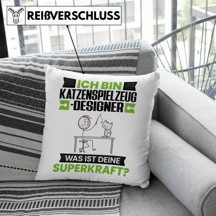 Katzenspielzeug-Designer Kissen mit Füllung 40x40 Geschenk für Katzenspielzeug-Designer Geburtstag Lustiger Spruch Was Ist Deine Superkraft (Grau) Blau Trendation